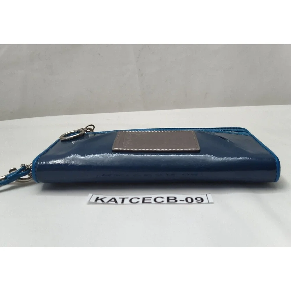 Coach Poppy Blue Patent Leather Zip Around Credit Card Wristlet Wallet